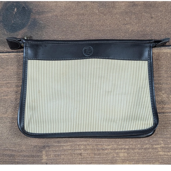 Fendi Pouch Item 7175 1997 Collection Black Leather Striped Emblem Logo Vintage - Picture 1 of 7